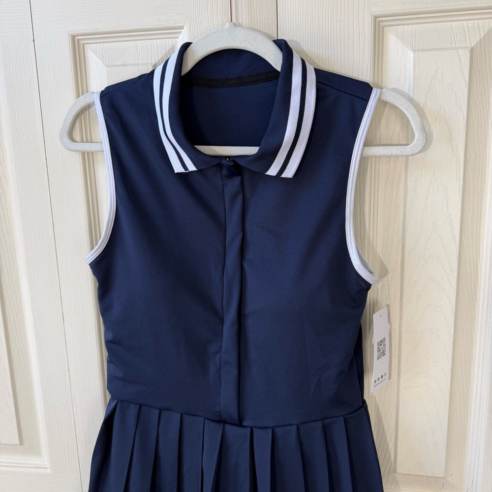 Attraco Navy Polo Ribbed Half Zip Pleated Dress Built in Bra Womens Size Medium - Picture 3 of 9